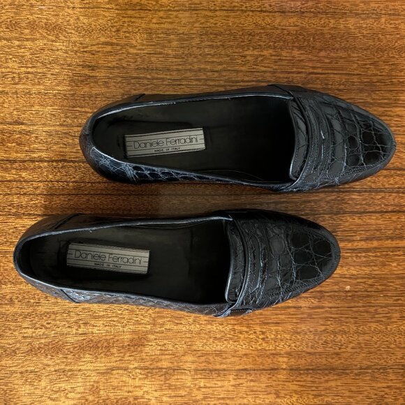 ?HP?D Ferradini Men’s Size 9M GENUINE CROCODILE Black Italian Loafer Hand Made main image 15